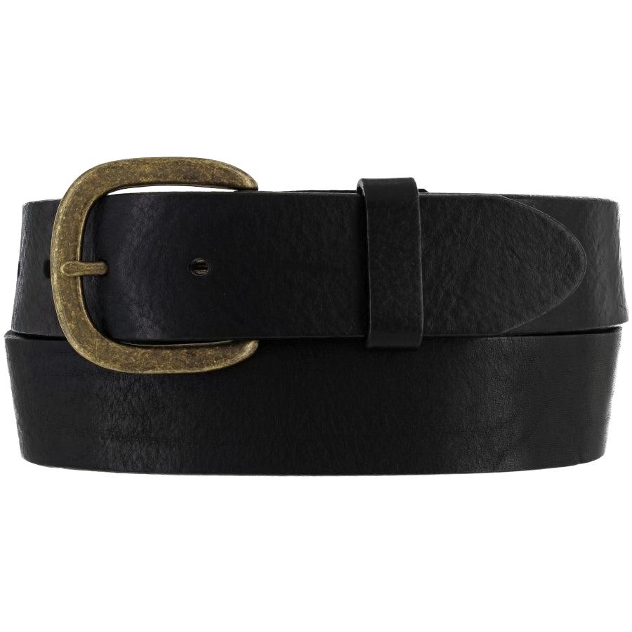 Leegin Justin Work Basic Belt Style No. 232BK, a black leather belt with simple buckle, designed for casual or workwear.