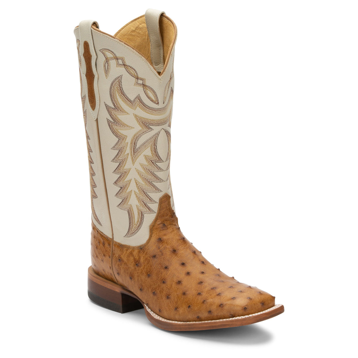 Justin Men's Pascoe Full Quill Ostrich Boot, Antique Saddle – 3-4 front