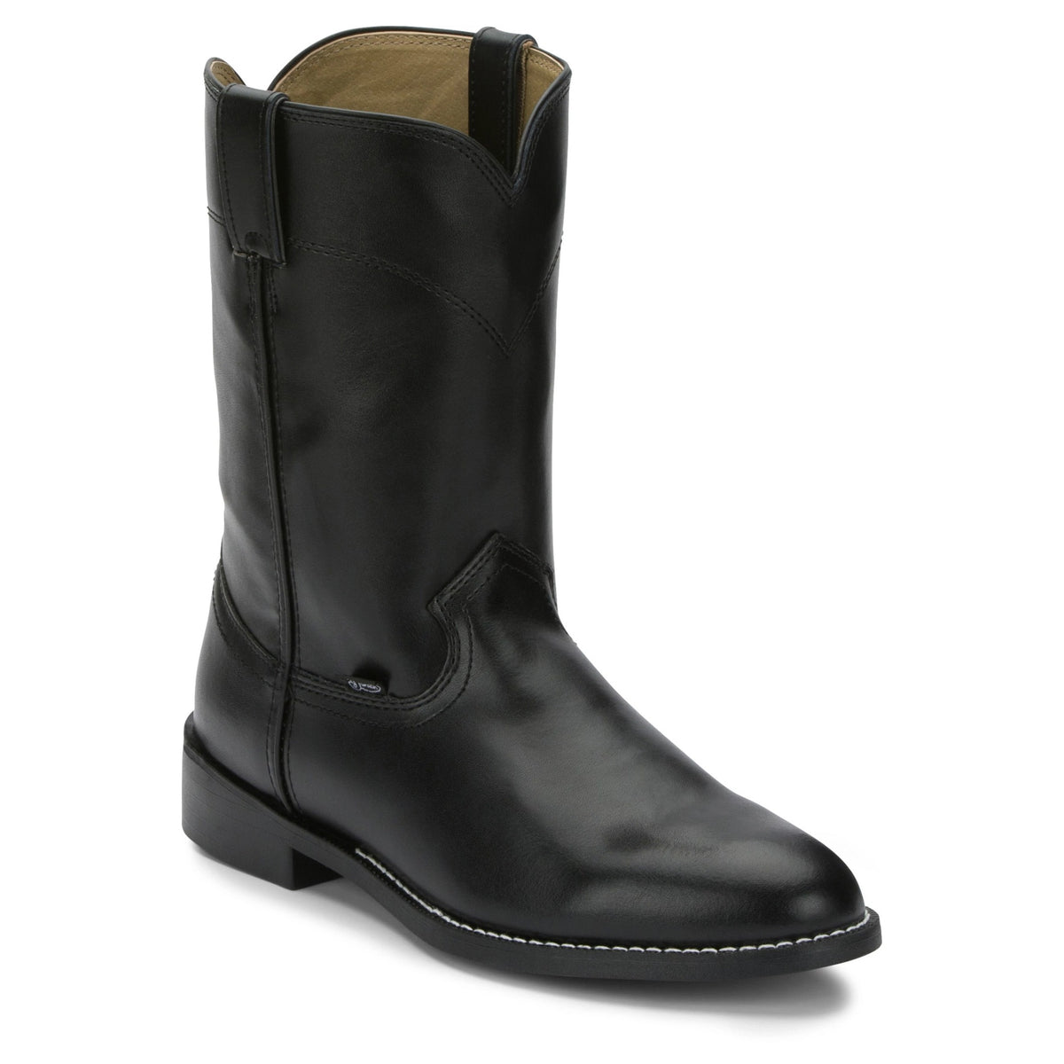 Justin Men's Temple 10" Roper Boot, Black – 3-4 front