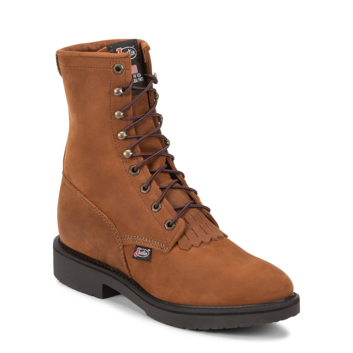 Justin Men's Conductor 8" Lace-Up Work Boot, Hazel Brown – 3-4 front