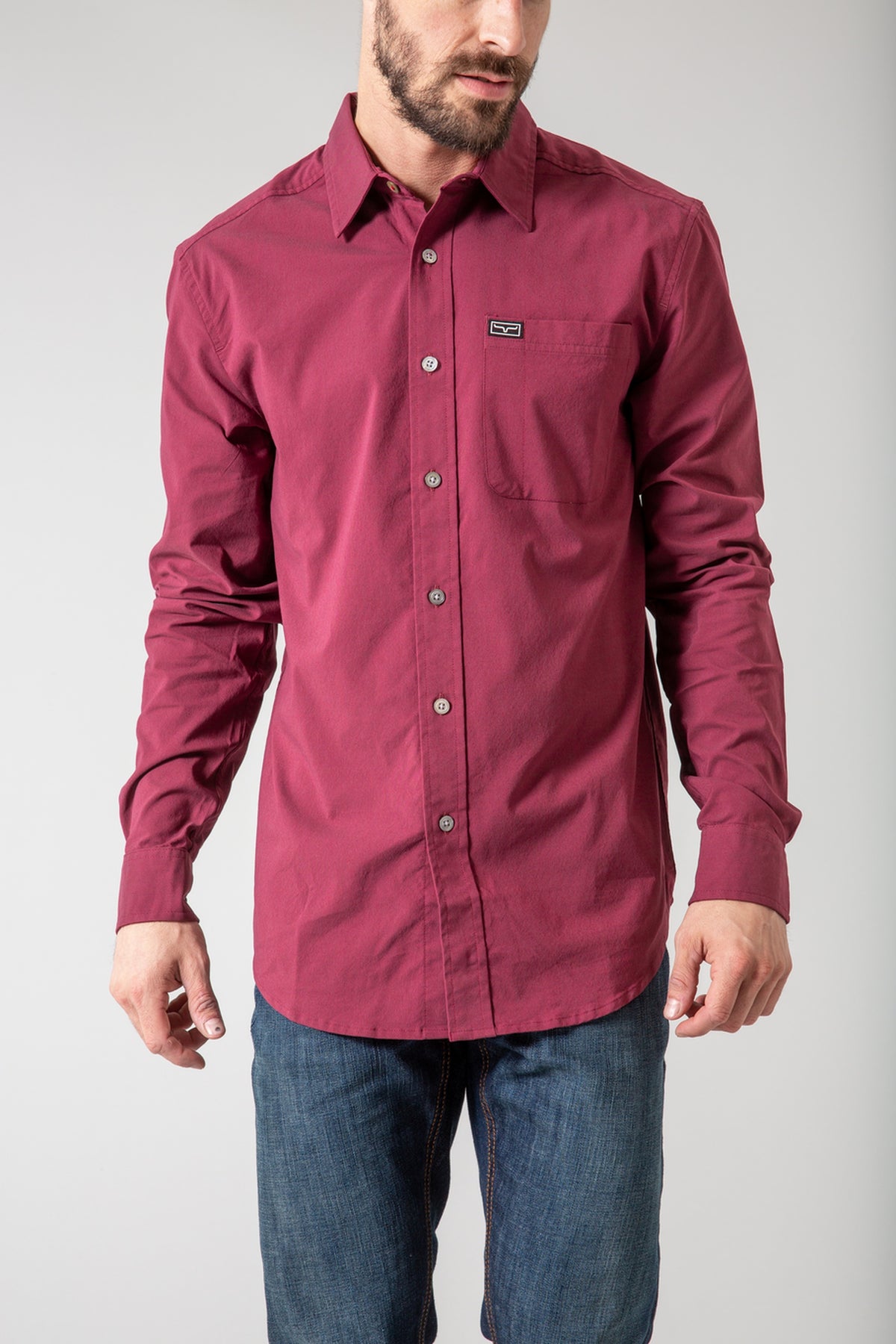 Kimes Ranch Men's Linville Long Sleeve Dress Shirt, Port – front