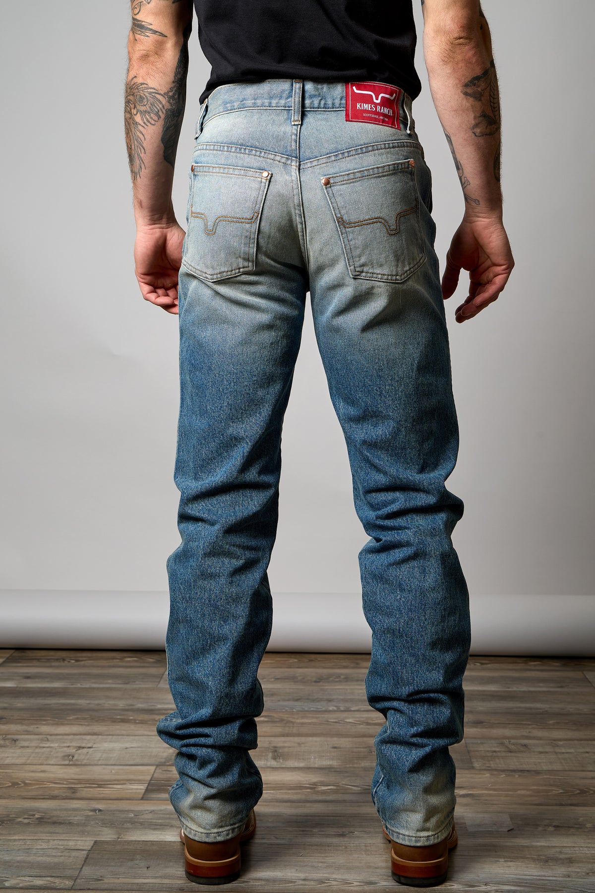 Kimes Ranch Men's ZT Jean in light wash denim, showcasing classic fit and durable cotton fabric.
