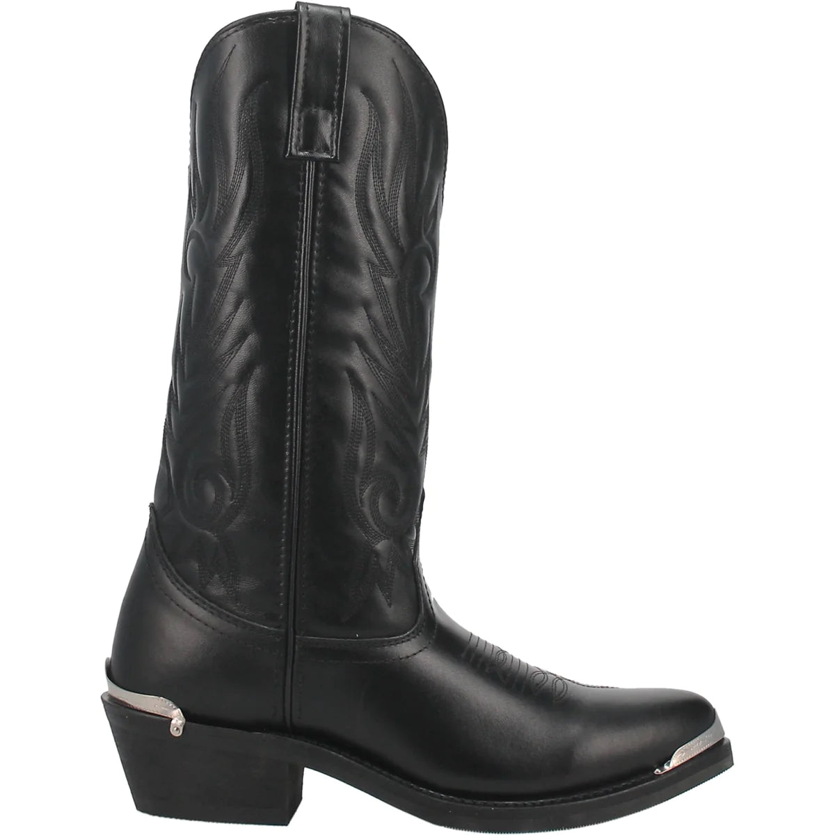 Black Laredo men's McComb boots with pointed toes and Western stitching, showcasing durable leather construction.