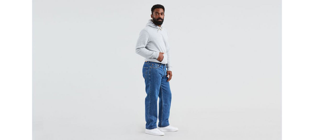 Levi's 550 Relaxed Fit Men's Jeans in medium stonewash, big and tall size, showing classic denim with relaxed fit and stitching details.