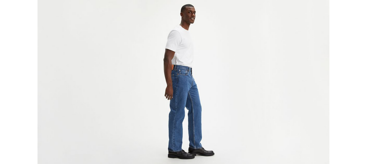 Levi's 550 Men's relaxed fit jeans in medium stonewash with classic five-pocket design and straight leg style.