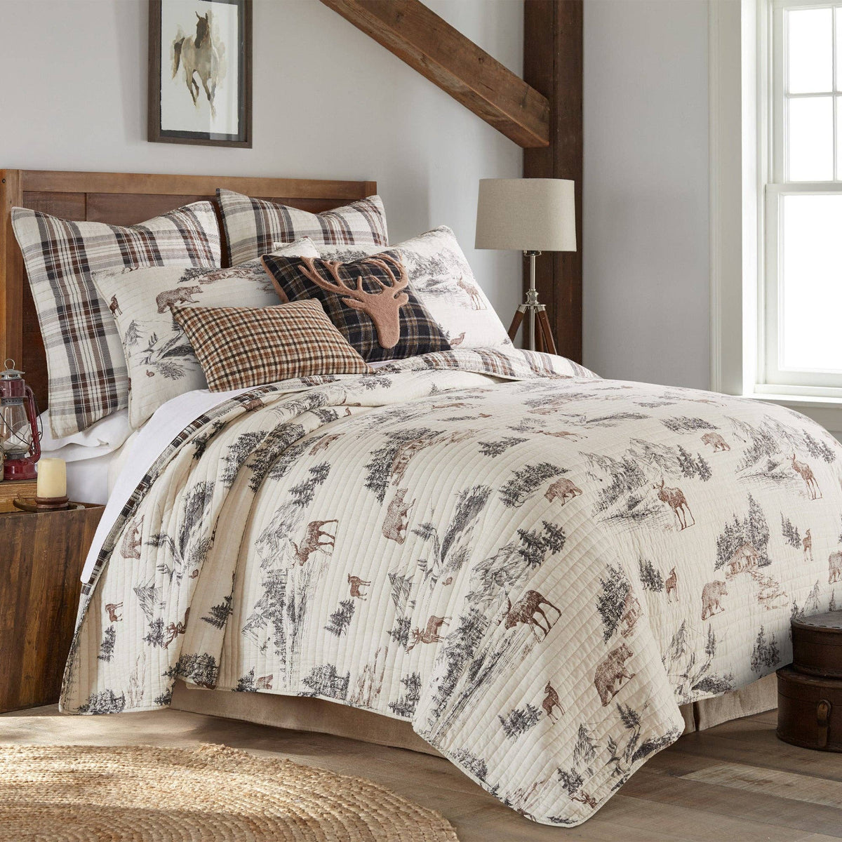 Set of two Levtex Home Lodge Toile Euro Sham pillowcases with rustic lodge pattern and classic design.