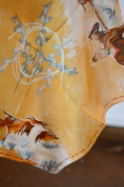 Tirzah Lane Art Longhorn Open Range Cowgirl Wild Rag, silk Tencel western scarf with longhorn cow design and bandana style.