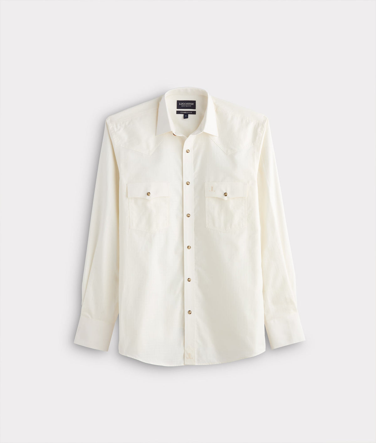 Lucchese El Paso Cowboy Fit Jean Ecru shirt featuring a classic cowboy style, made by Lucchese.