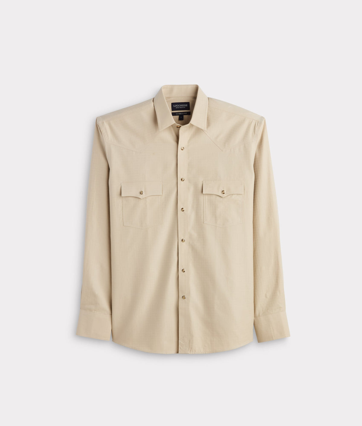 Tan Lucchese El Paso Square Dobby shirt with detailed fabric pattern and classic fit, displayed on a neutral background.