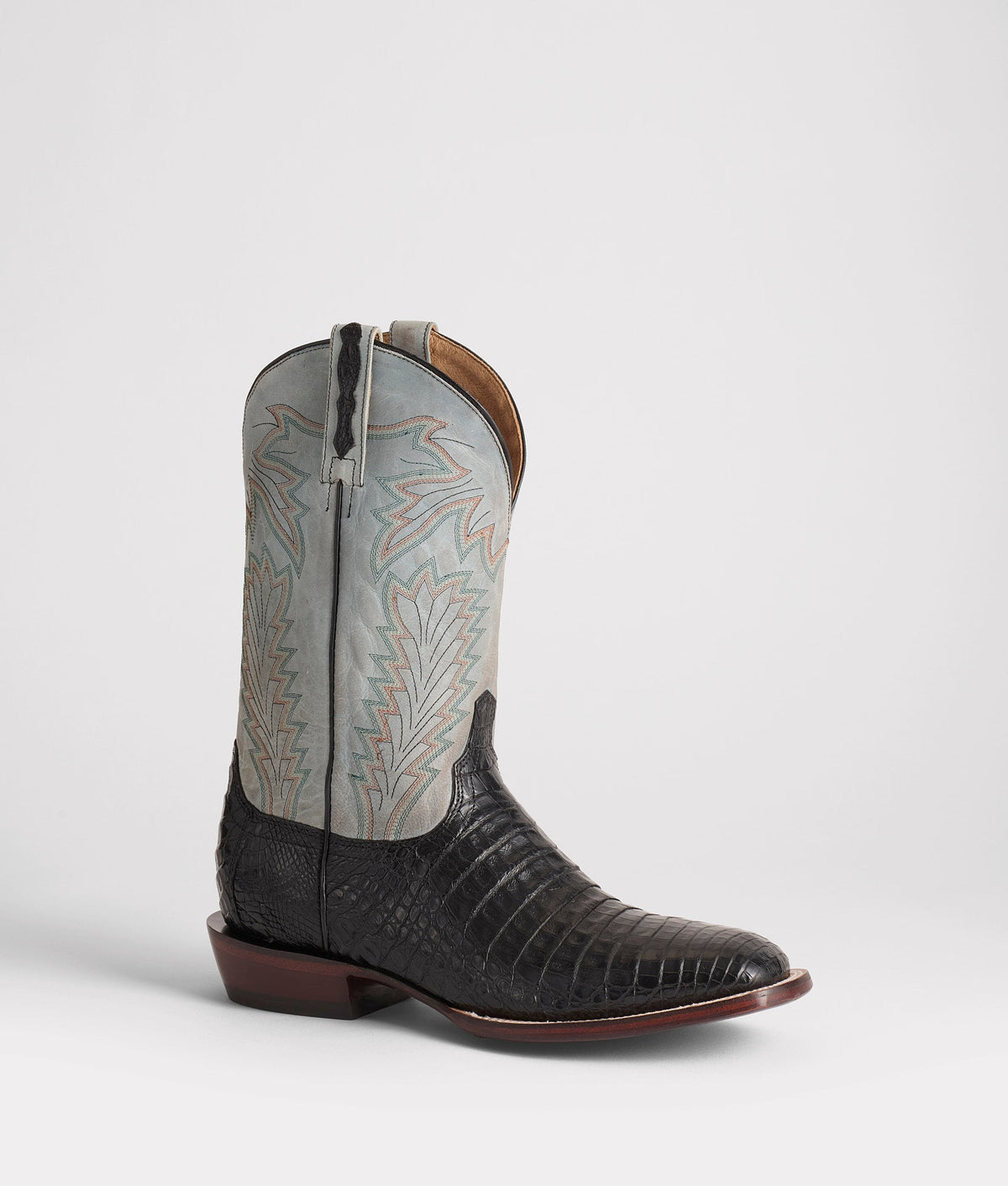 Lucchese Men's Wyatt Caiman Boot, Black + Light Blue – 3/4 front