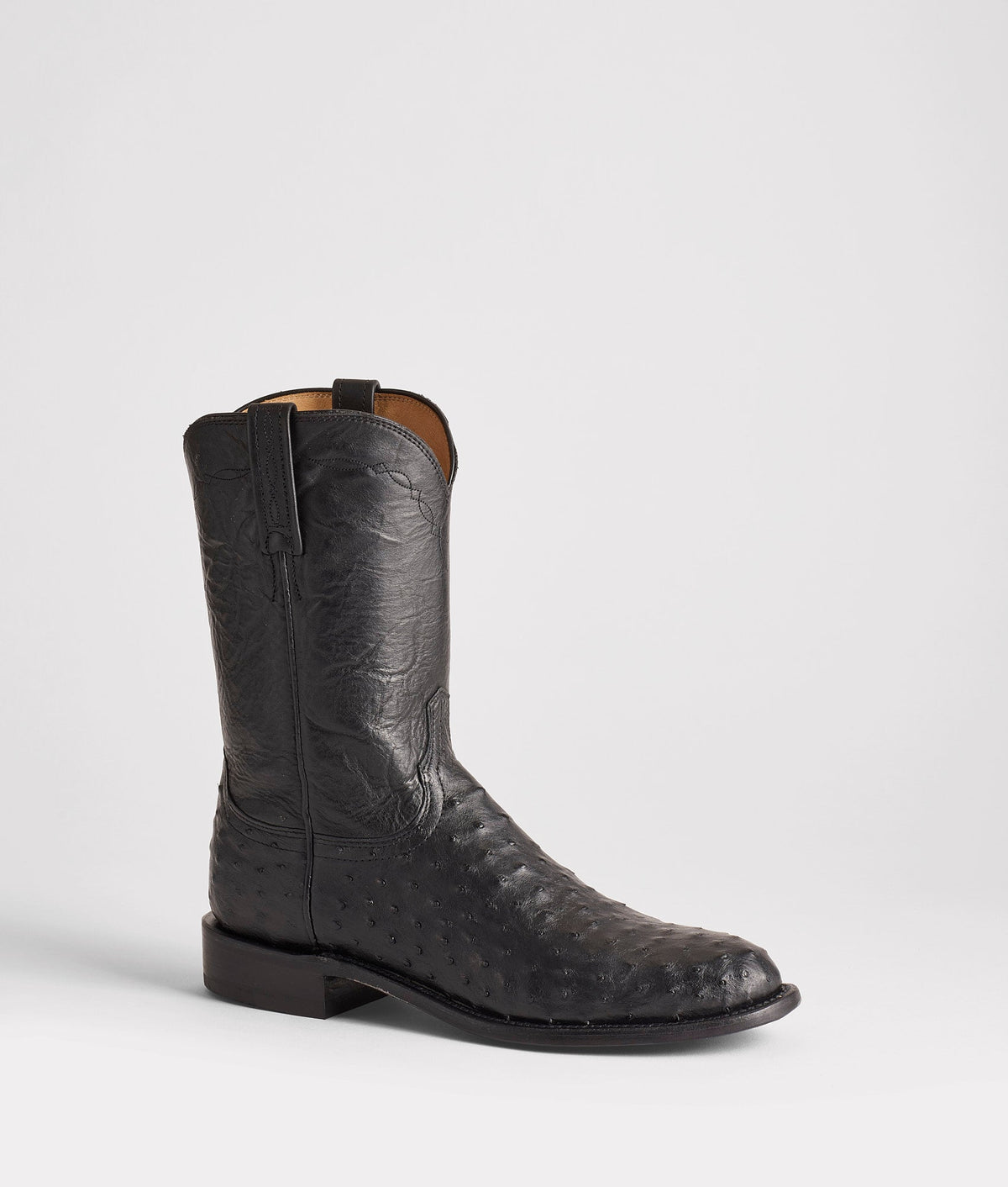 Lucchese Men's Zane Ostrich Roper, Black – 3/4 front