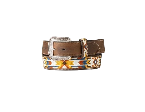 Men's 3D Southwestern embroidered inlay belt by M&F, featuring detailed design and half-inch width, stylish accessory for casual wear.