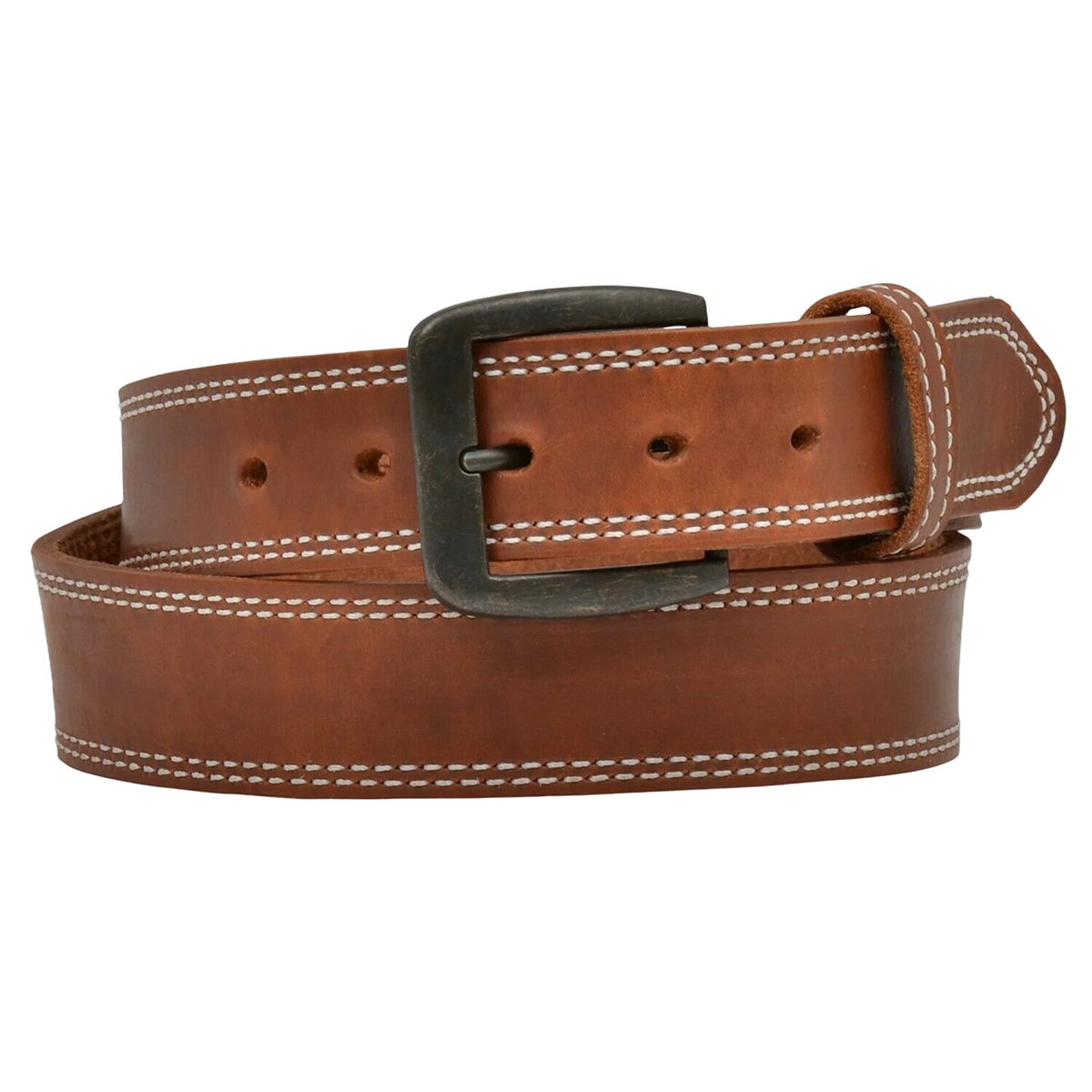 3D Men's tan harness double-stitched leather belt, 1/2-inch width, stylish and durable M&F belt for casual or formal wear.