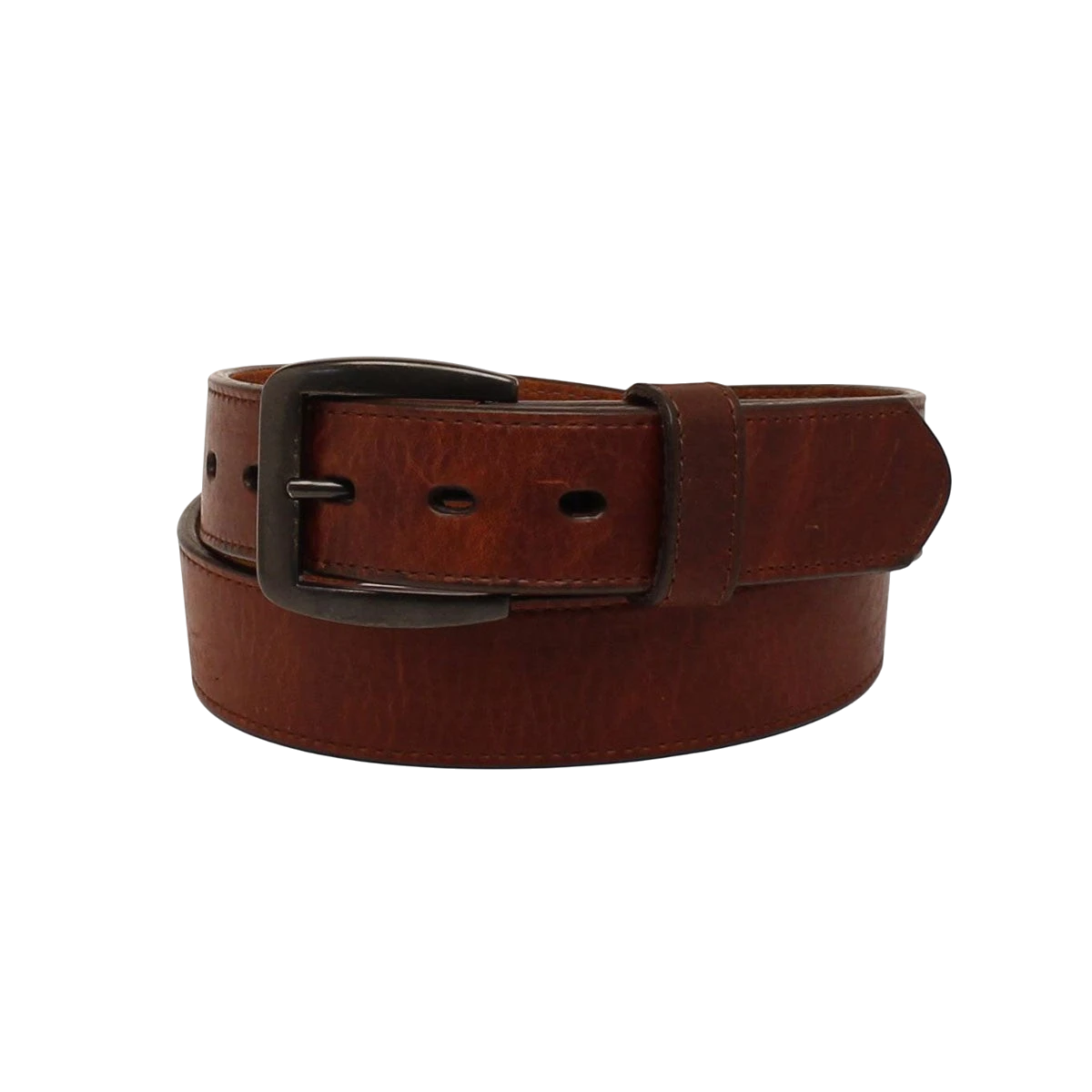 Men's brown leather belt by M&F, 3D design with a sleek style, featuring a metal buckle and smooth leather finish.