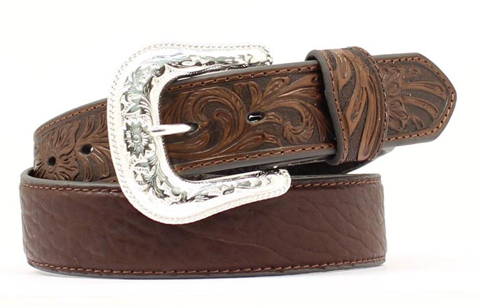 M&F Nocona brown Bullhide belt with classic Western style and detailed stitching, suitable for casual or dress wear.