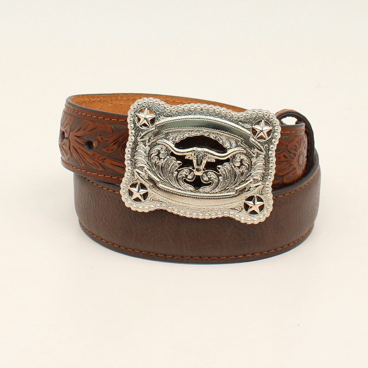 M&F Nocona Kids' Classic Western Belt with brown leather strap and Western-style buckle, designed for children.