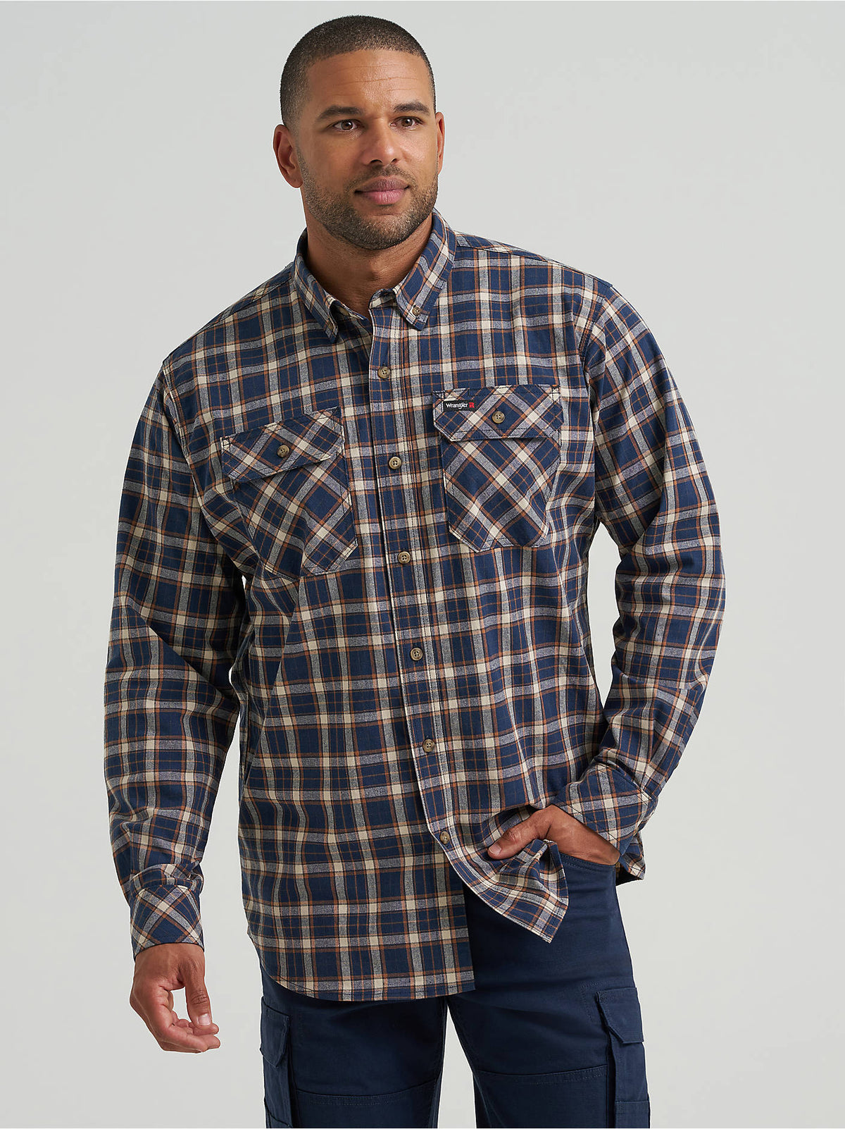 Men's Wrangler RIGGS Workwear Foreman Plaid Work Shirt - Deep Well - alternate view 1