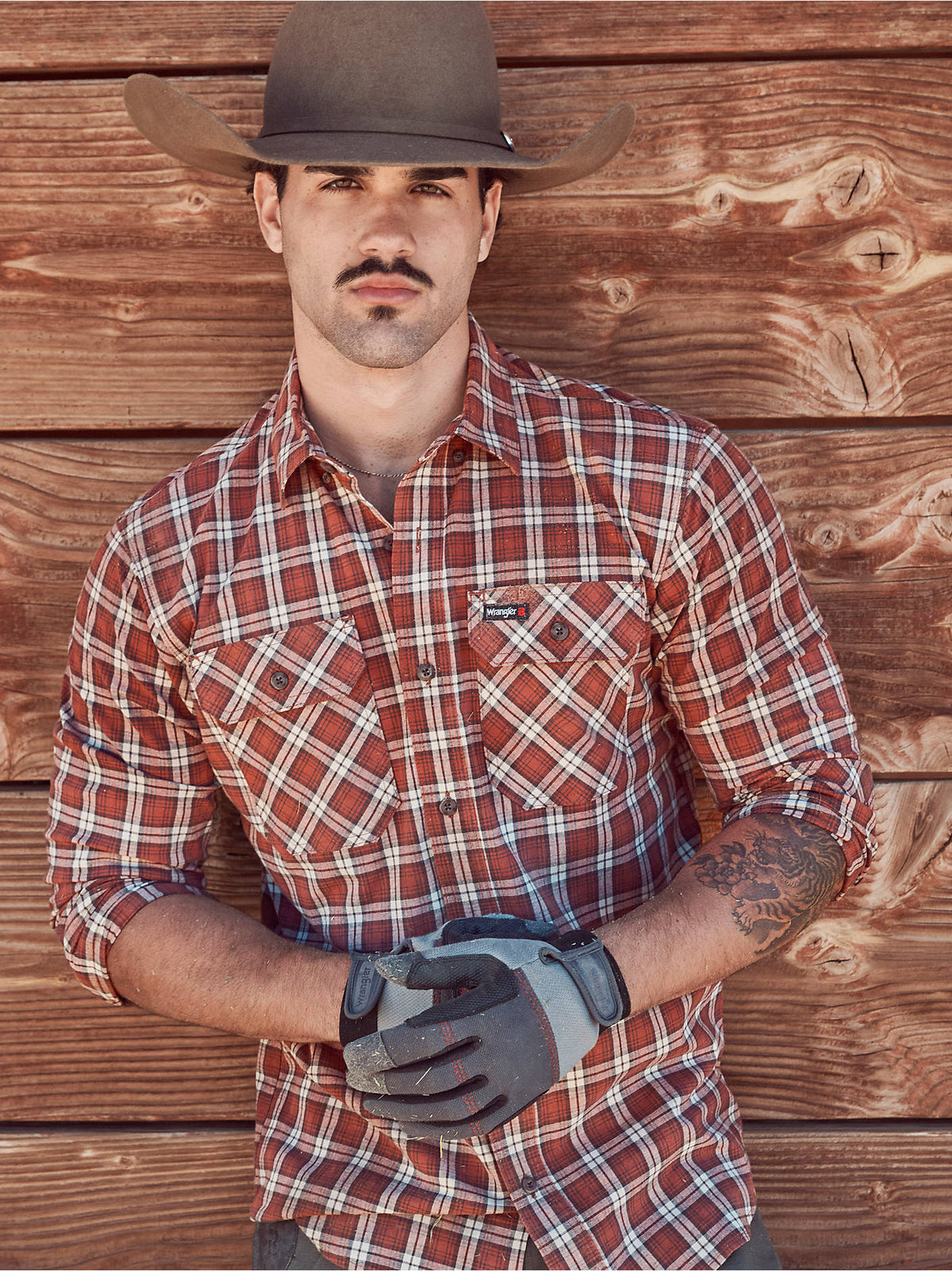 Men's Wrangler RIGGS Workwear Foreman Plaid Work Shirt - Foundry Rust - front view