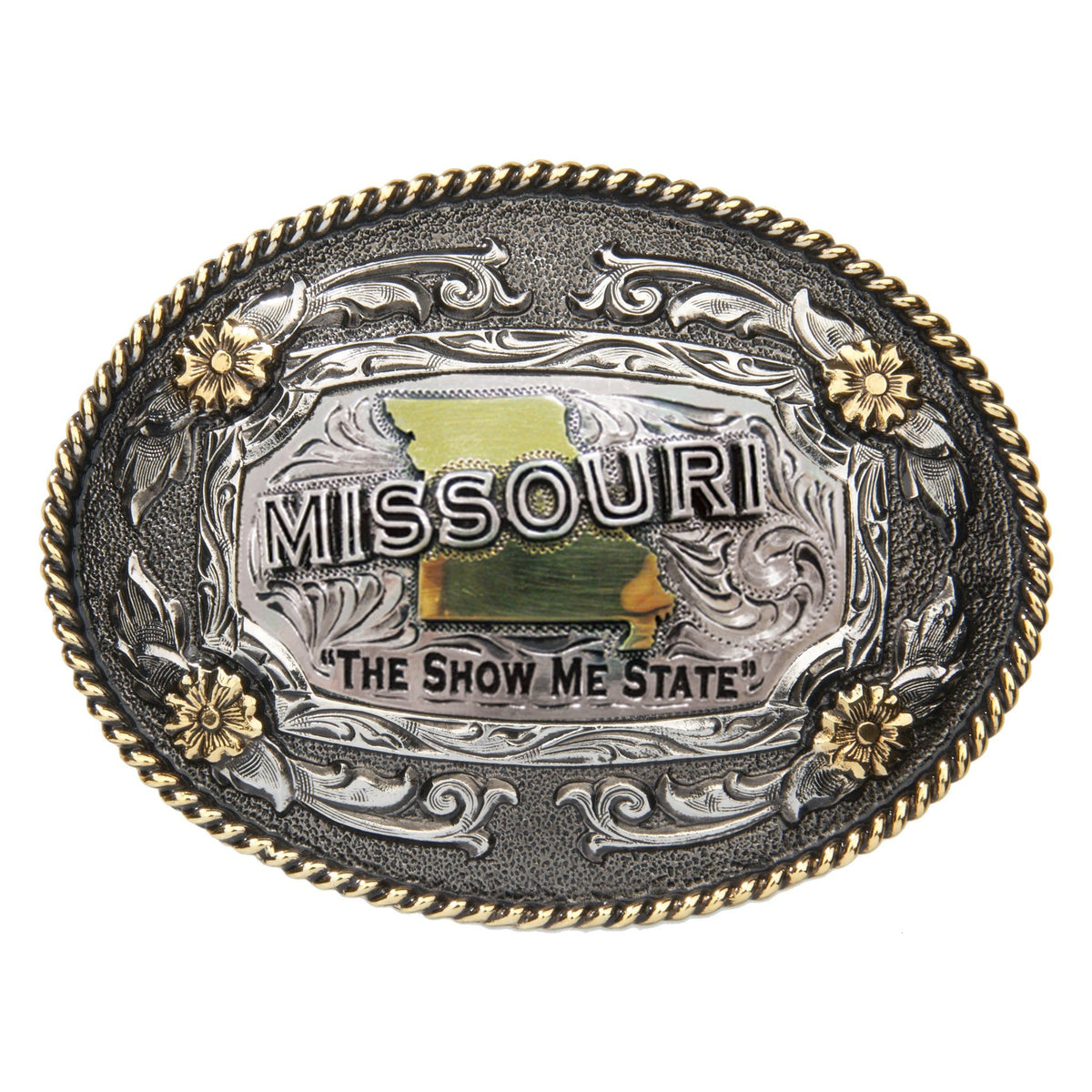 AndWest Missouri oval rope edge belt buckle with detailed rope design, made of durable metal for Western style accessories.