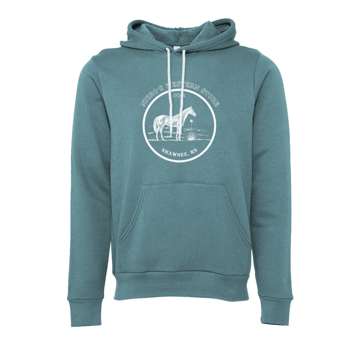 Nigro's Western Store Vintage Horse Logo Hoodie, Heather Deep Teal – front