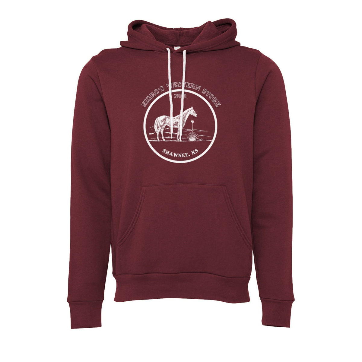 Nigro's Western Store Vintage Horse Logo Hoodie, Maroon – front