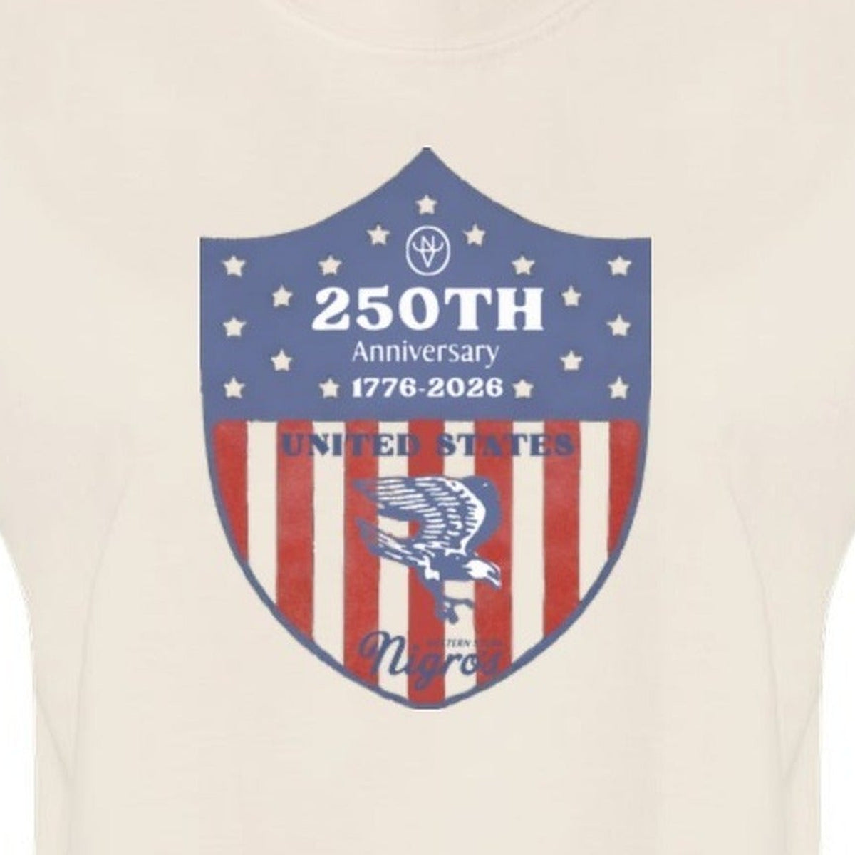 Nigro's Western Store Women's USA 250th Anniversary Crop T-Shirt, Ivory – logo close-up