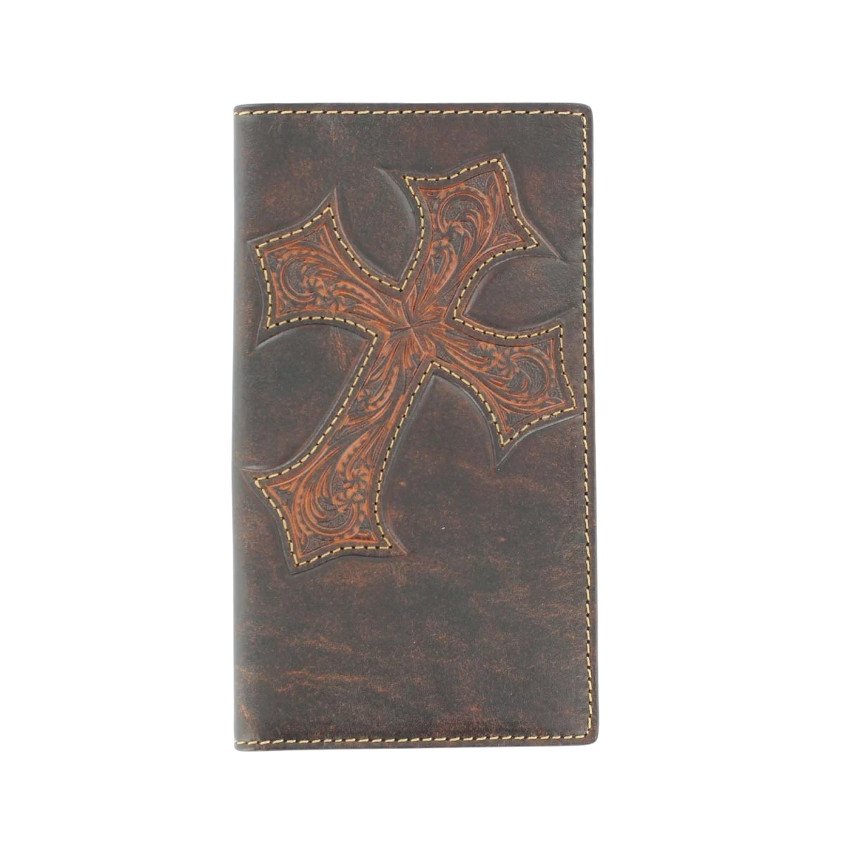 M&F Nocona leather wallet featuring multiple card slots and a classic brown leather finish for men's everyday use.