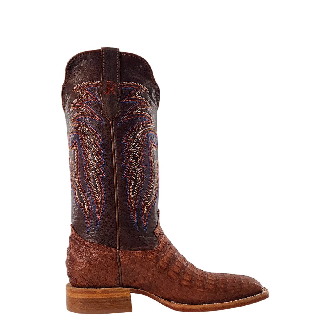 R. Watson Men's Antique Cognac/Cognac Caiman Belly Wide Square Toe Boot – side