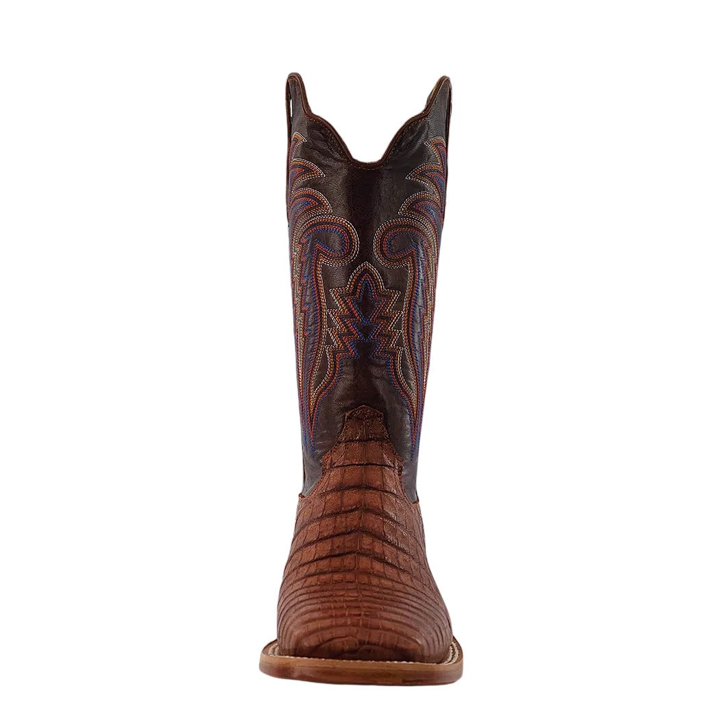 R. Watson Men's Antique Cognac/Cognac Caiman Belly Wide Square Toe Boot – toe