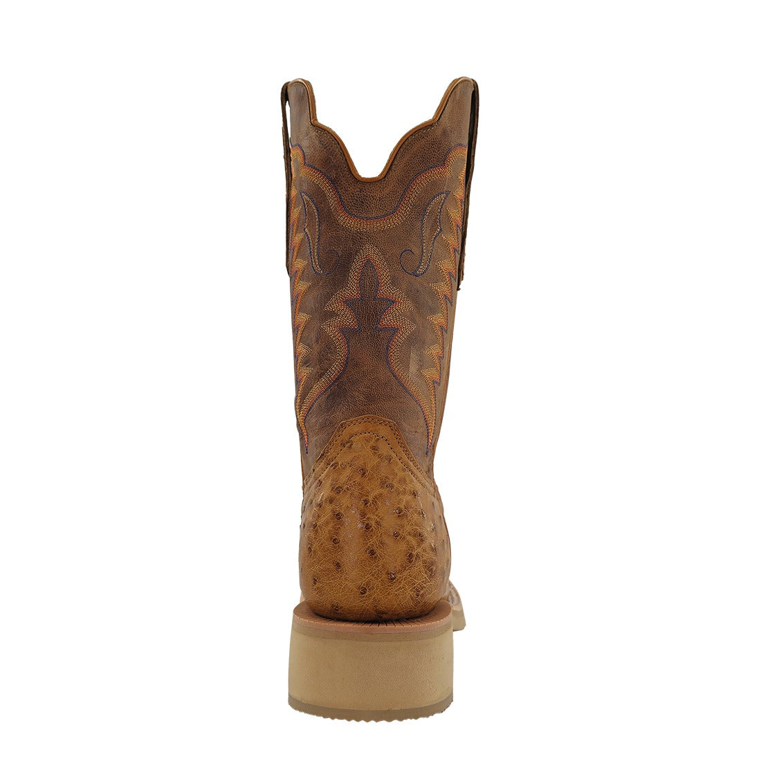 R. Watson Men's Antique Saddle/Tan Full Quill Ostrich Wide Square Toe Boot – heel