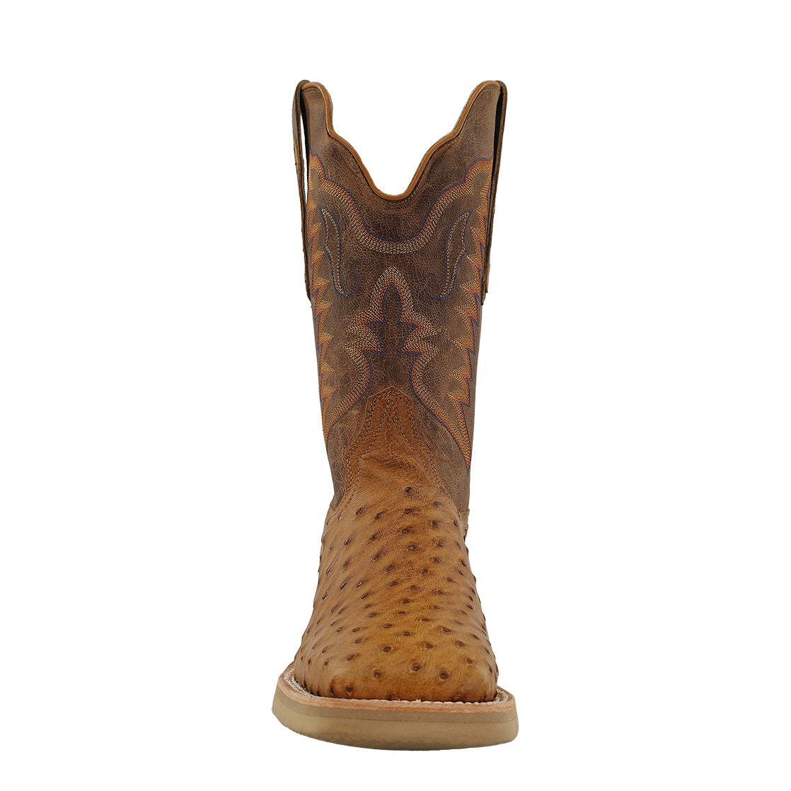 R. Watson Men's Antique Saddle/Tan Full Quill Ostrich Wide Square Toe Boot – toe