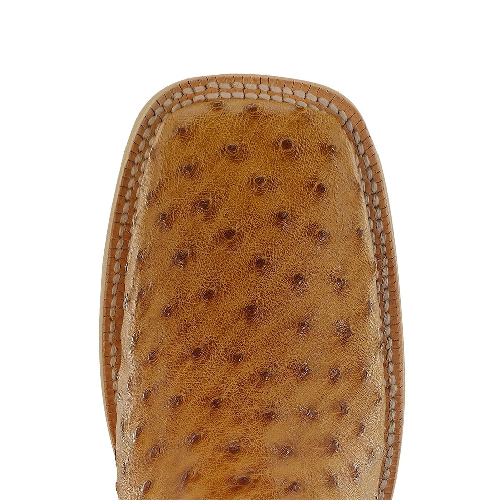 R. Watson Men's Antique Saddle/Tan Full Quill Ostrich Wide Square Toe Boot – top