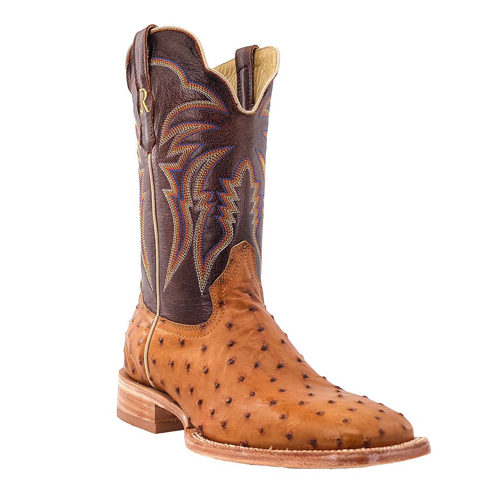 R. Watson Men's Antique Saddle Laguna Cognac Full Quill Ostrich Western Boot, 3-4 front
