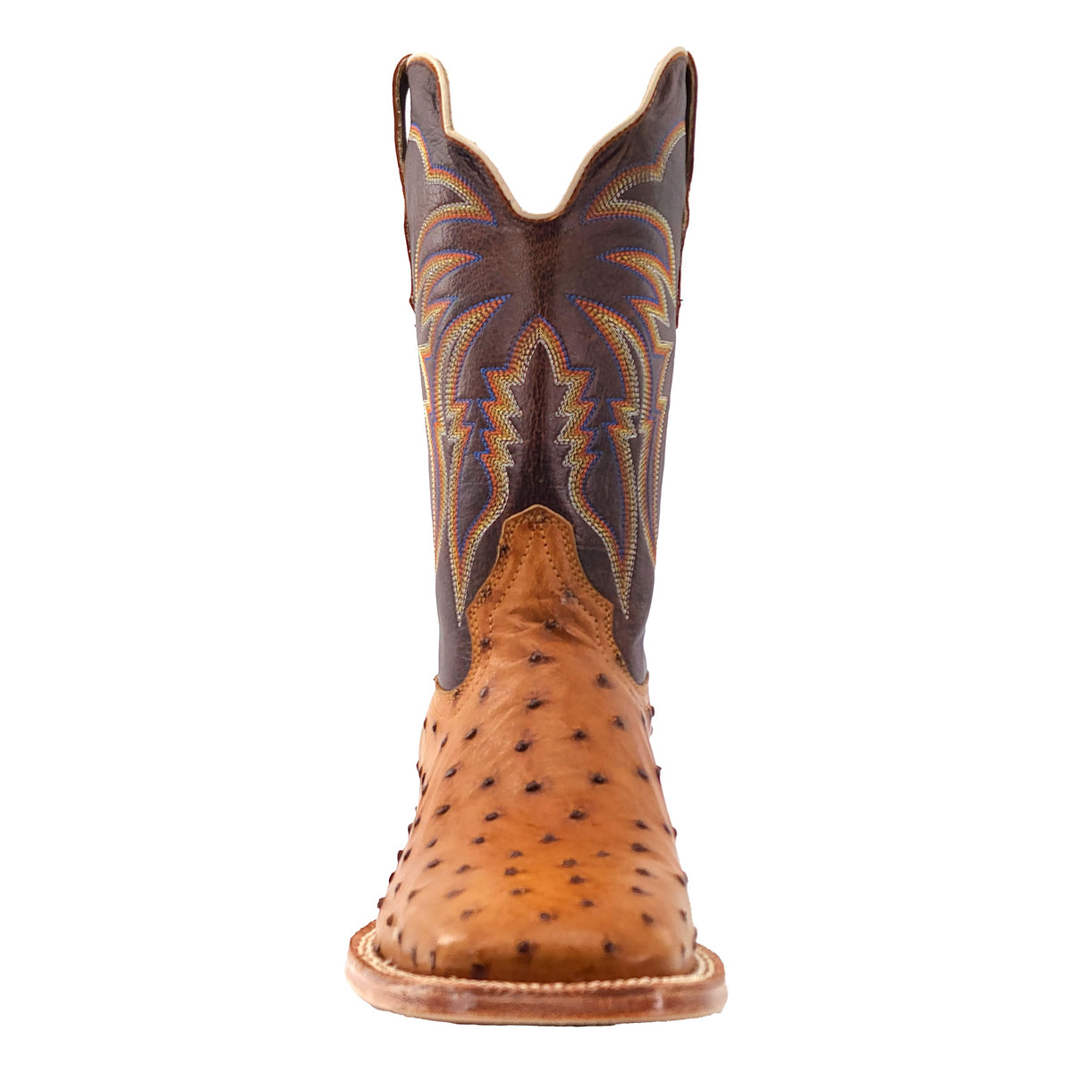 R. Watson Men's Antique Saddle Laguna Cognac Full Quill Ostrich Western Boot, front view