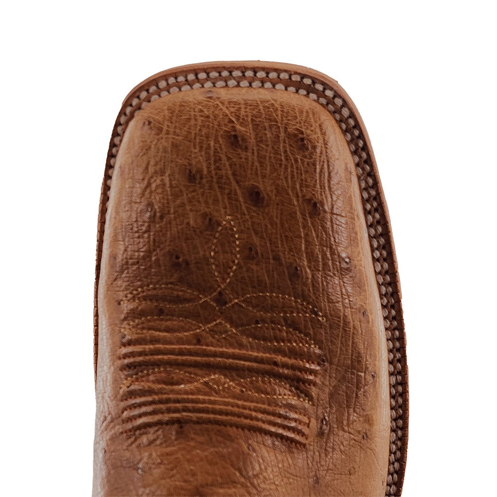 R. Watson Men's Antique Saddle/Forest Green Smooth Ostrich Wide Square Toe Boot – top