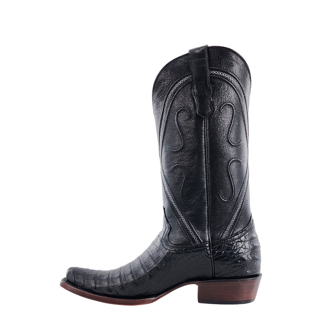 R. Watson Men's Black Caiman Belly Cutter Toe Boot – inside