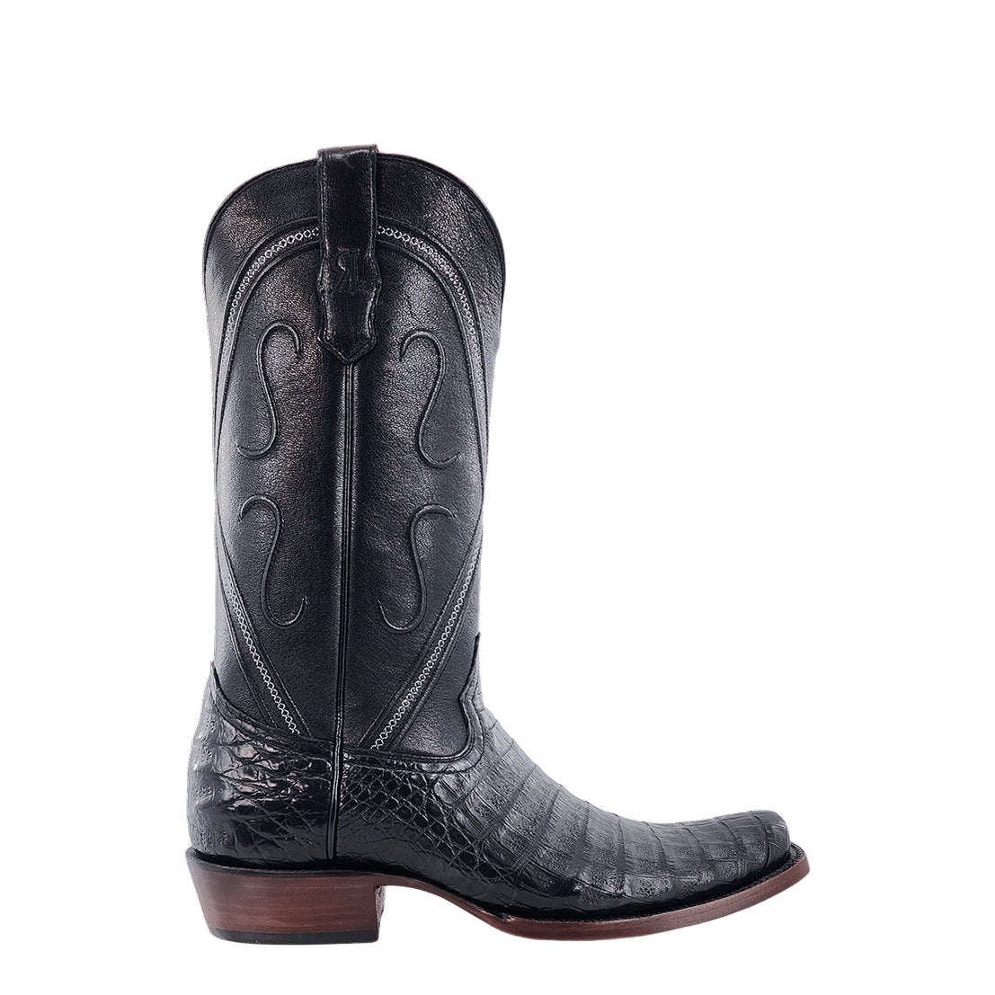 R. Watson Men's Black Caiman Belly Cutter Toe Boot – side