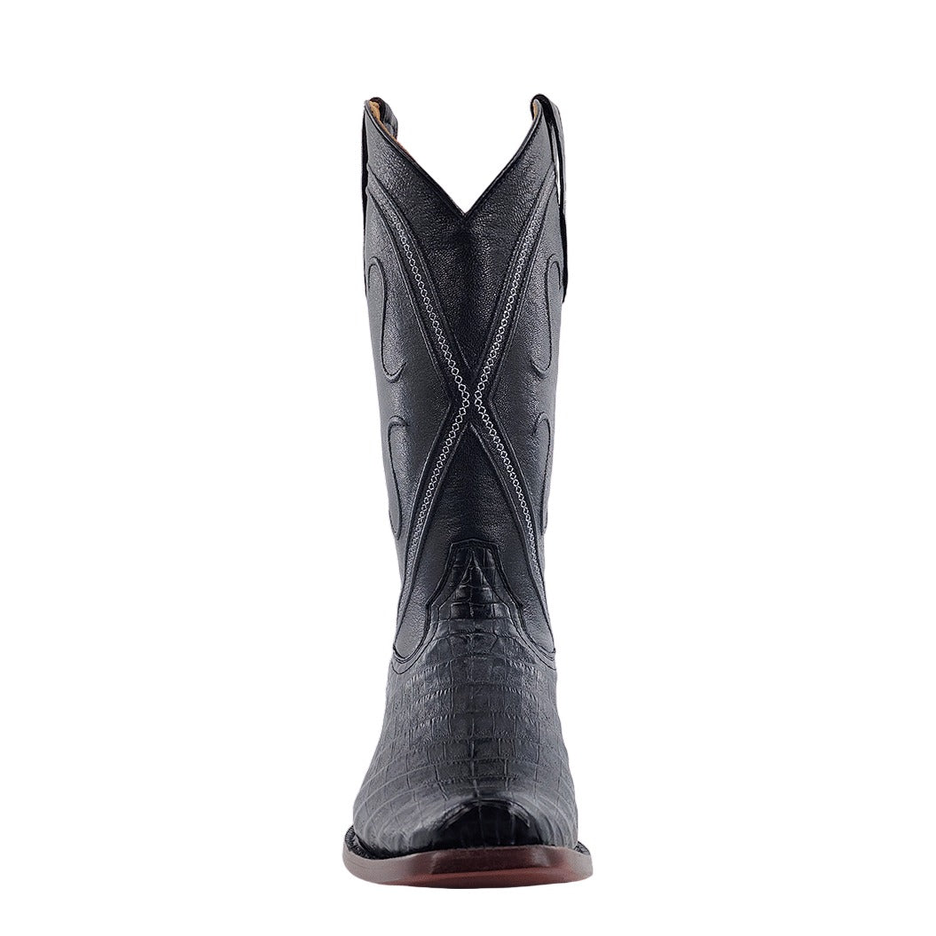 R. Watson Men's Black Caiman Belly Boot (Wide Square Toe) – toe