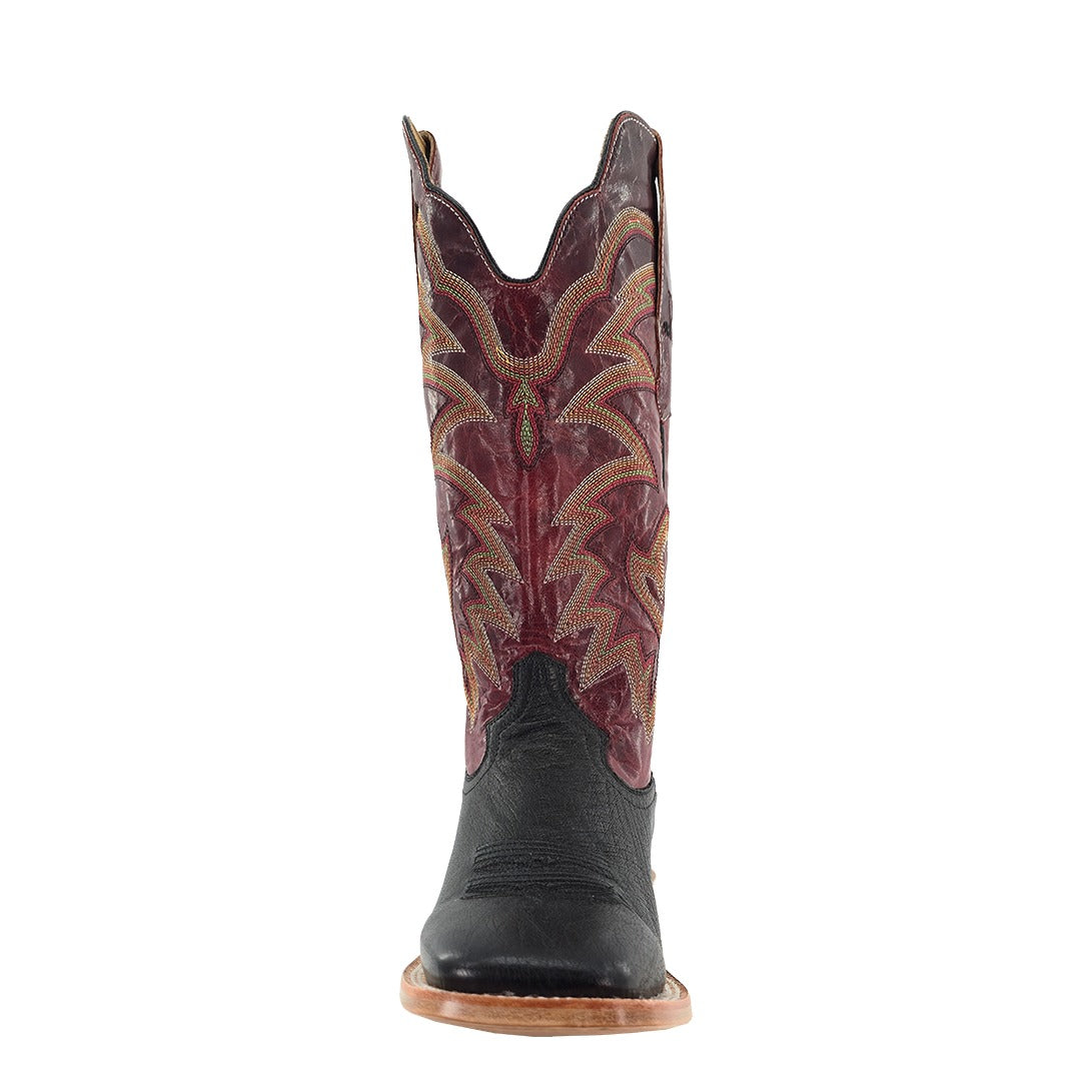 R. Watson Men's Black Smooth Ostrich Wide Square Toe Boot – toe