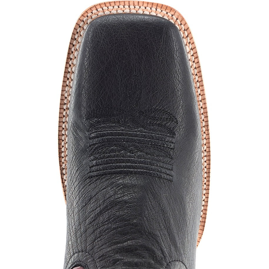 R. Watson Men's Black Smooth Ostrich Wide Square Toe Boot – top