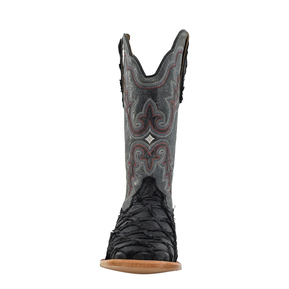 R. Watson Men's Black/Crater Gray Pirarucu Wide Square Toe Boot – toe