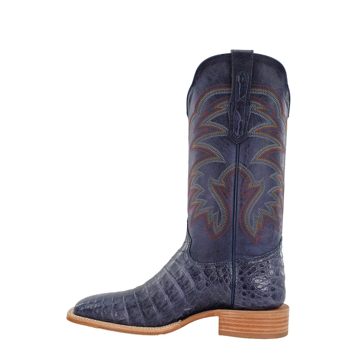R. Watson Men's Blue Jean/Midnight Blue Caiman Belly Wide Square Toe Boot – inside