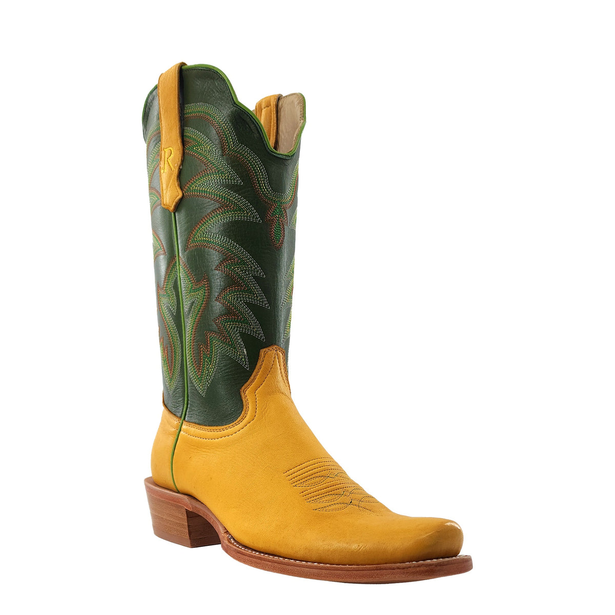 R. Watson Men's Buttercup/Green Sinatra Deer Narrow Square Toe Boot – 3-4 front