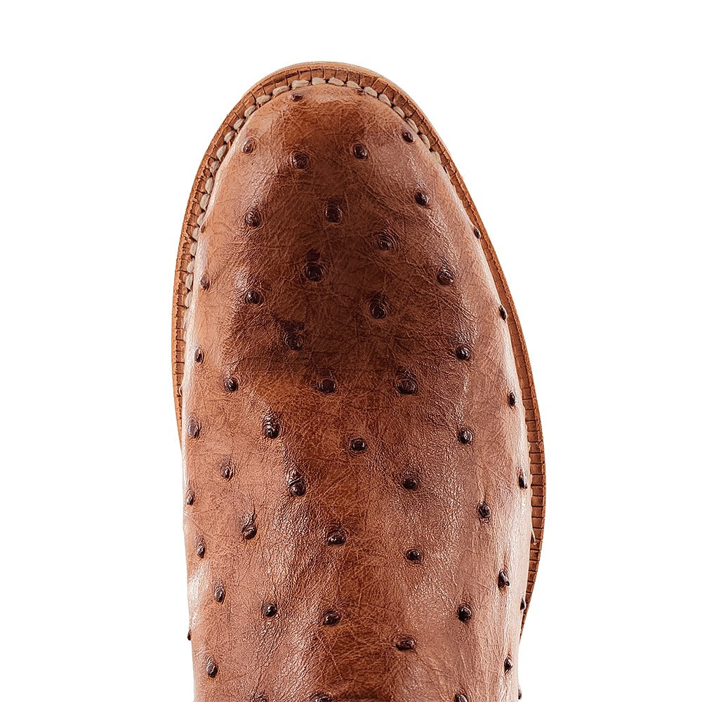R. Watson Men's Cognac/Sorrel Full Quill Ostrich Roper Toe Boot – top