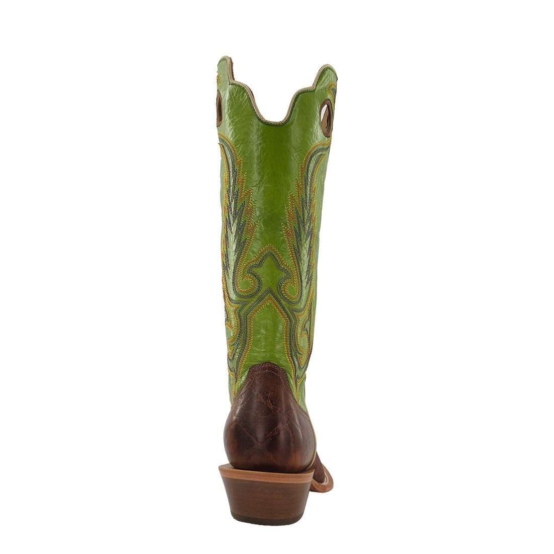 R. Watson Men's Dark Cafe/Lime Green Boar Wide Square Toe Boot – heel