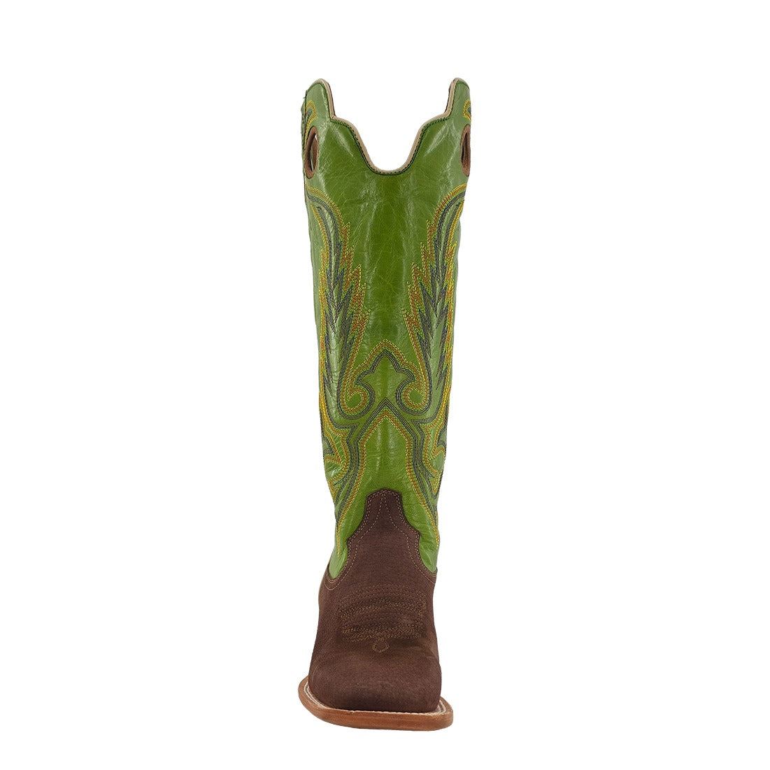 R. Watson Men's Dark Cafe/Lime Green Boar Wide Square Toe Boot – toe