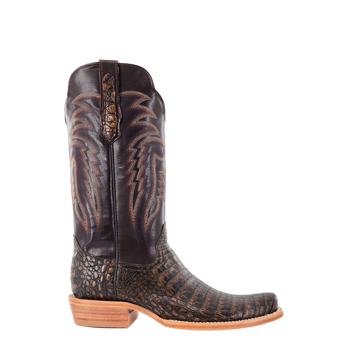 R. Watson Men's Golden Chocolate/Chocolate Caiman Belly Cutter Toe Boot – side