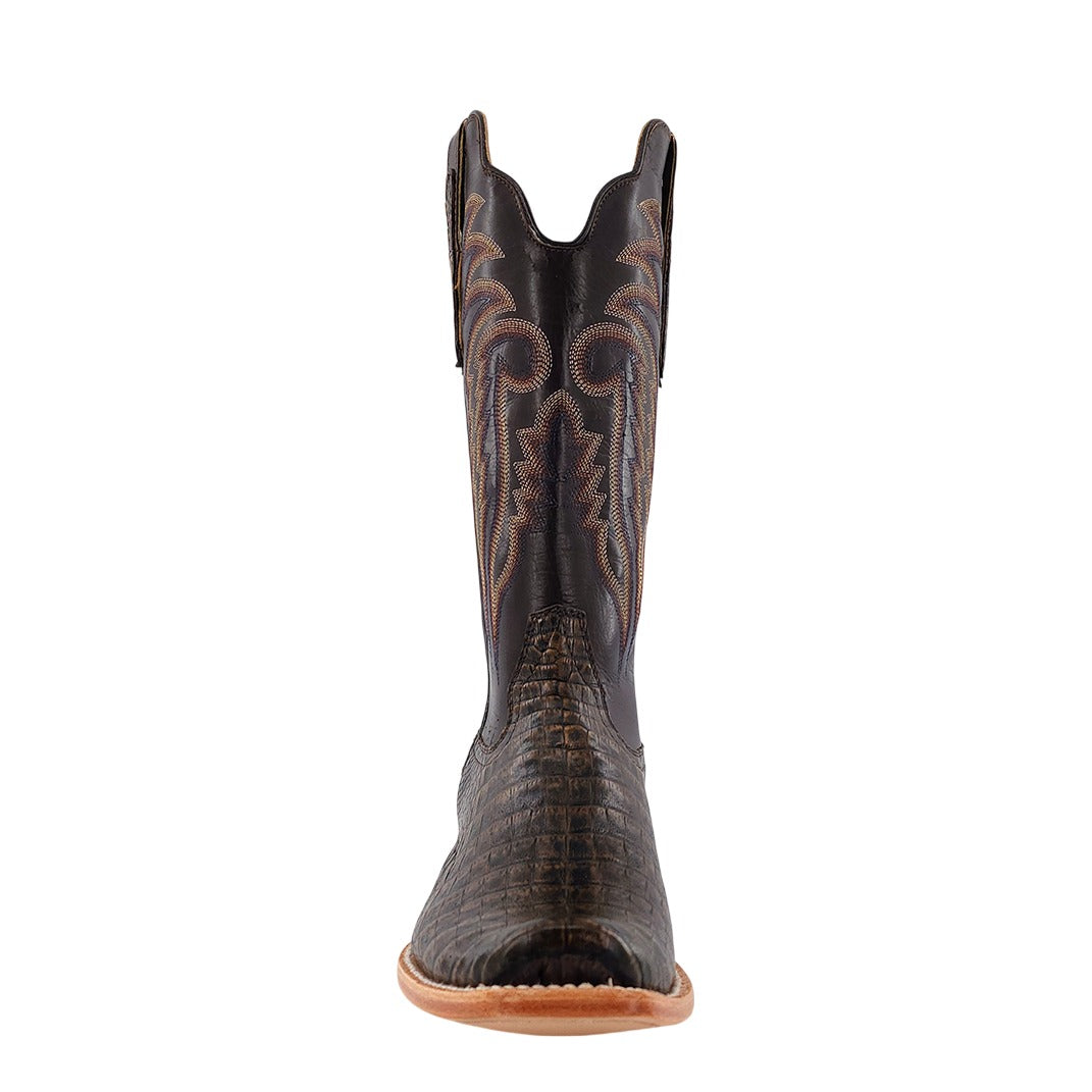 R. Watson Men's Golden Chocolate/Chocolate Caiman Belly Cutter Toe Boot – toe