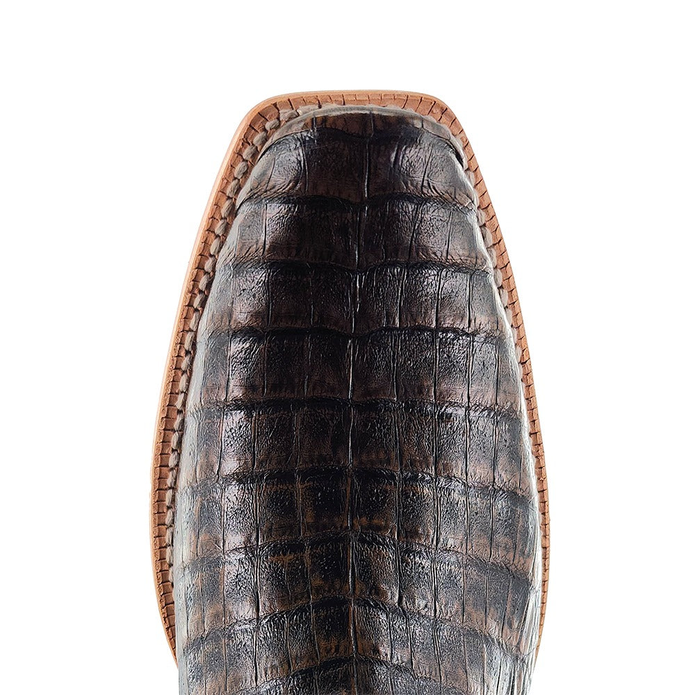 R. Watson Men's Golden Chocolate/Chocolate Caiman Belly Cutter Toe Boot – top