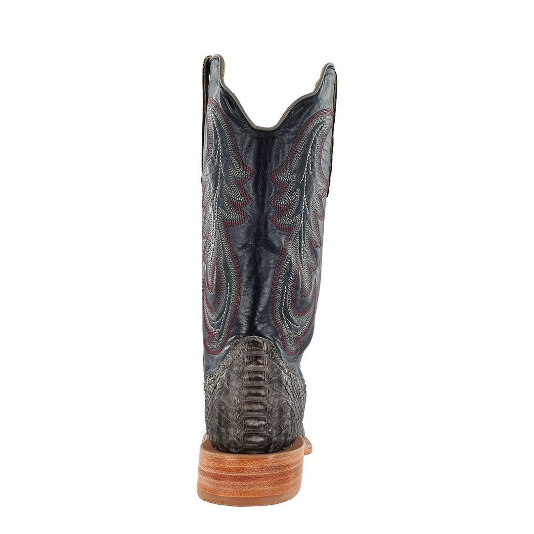 R. Watson Men's Grey/Deep Pacific Back Cut Python Wide Square Toe Boot – heel